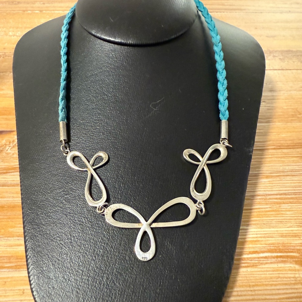 Elegant 9.25 Sterling Silver Butterfly Necklace with Teal Cord